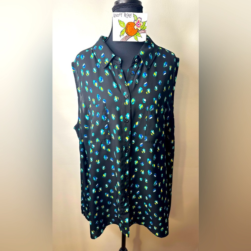 Apt. 9 Black Sleeveless Button-Up Blouse – 2XL